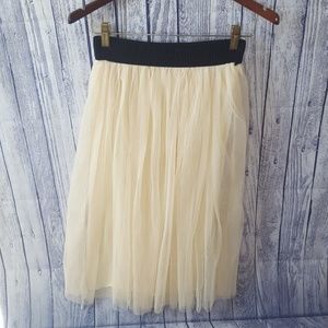 Vintage Cream and Black Tulle Midi Skirt, S/M